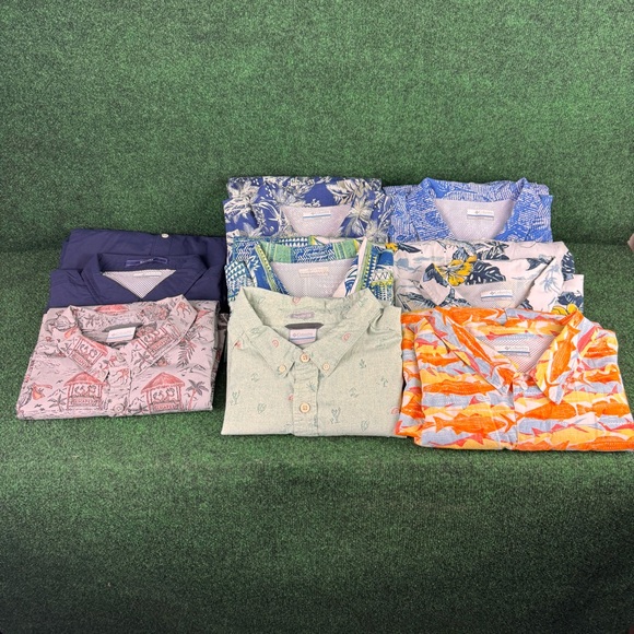 Lot Of 8 Columbia Mens 2XL PFG Short Sleeve Button Up Shirts Fishing Outdoor - Picture 1 of 13